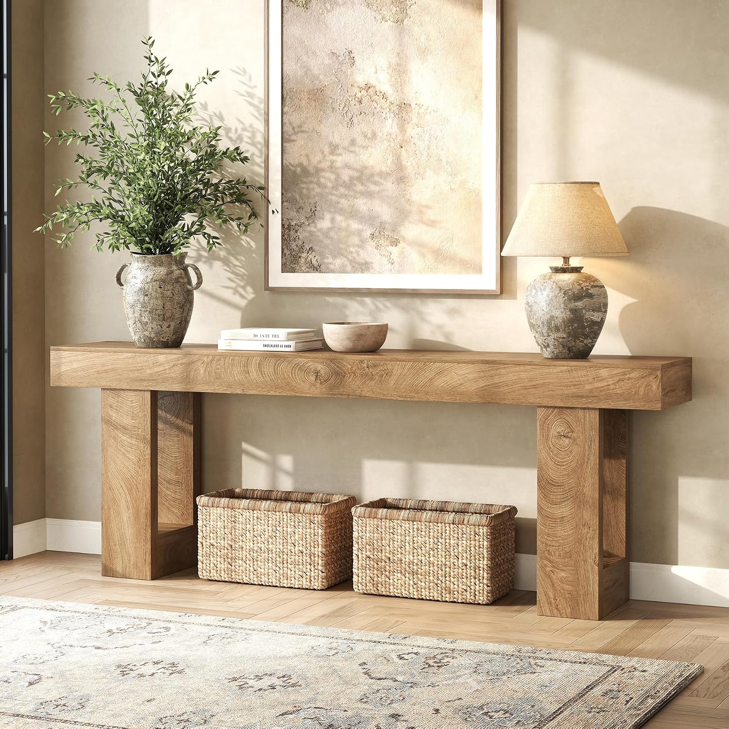 Epecoya Extra Long Entryway Console Table, 78.7 Inch, Natural Oak Brown