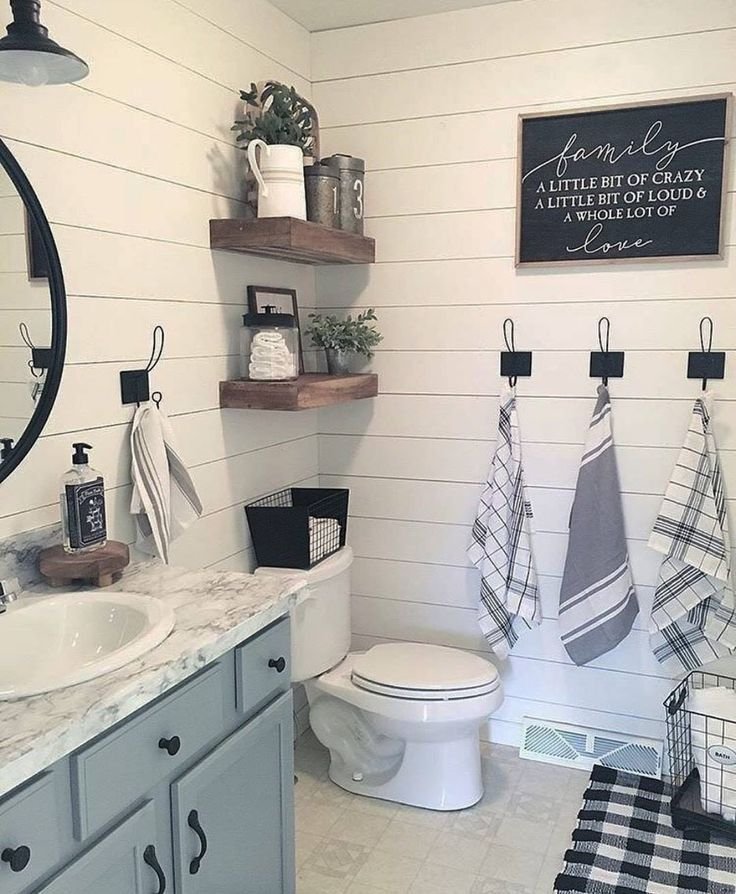 Farmhouse bathroom decor styled like a mini spa
