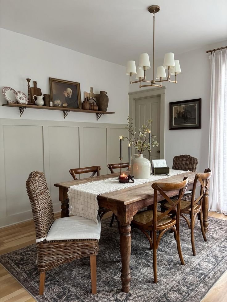 Farmhouse dining space styled for long, relaxed meals