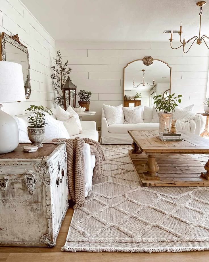 Natural materials and neutral tones defining a farmhouse interior