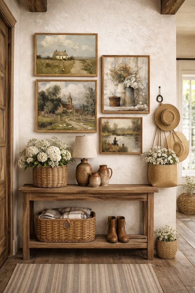 Vintage-inspired farmhouse wall decor collage