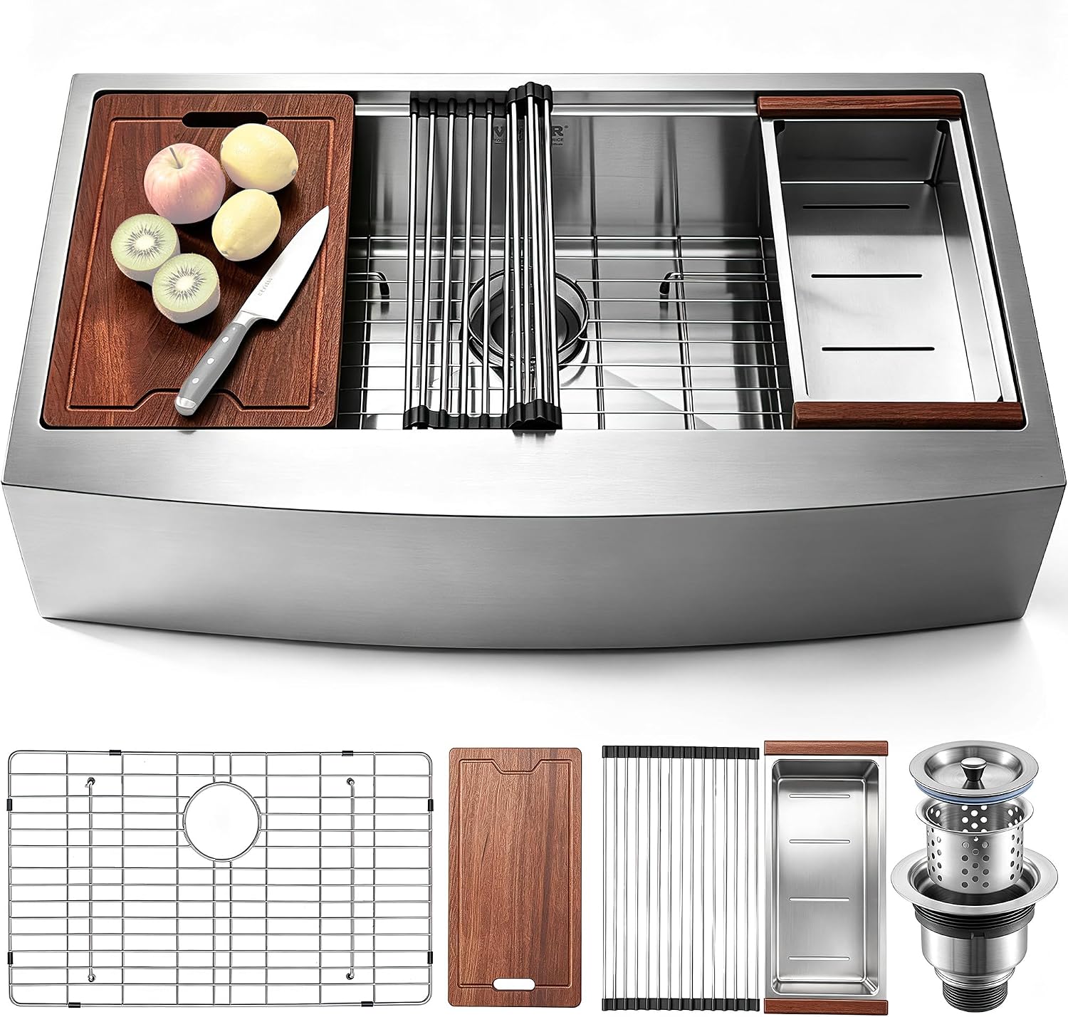 VEVOR 33 Inch Stainless Steel Farmhouse Kitchen Sink, Top Mount, Single Bowl