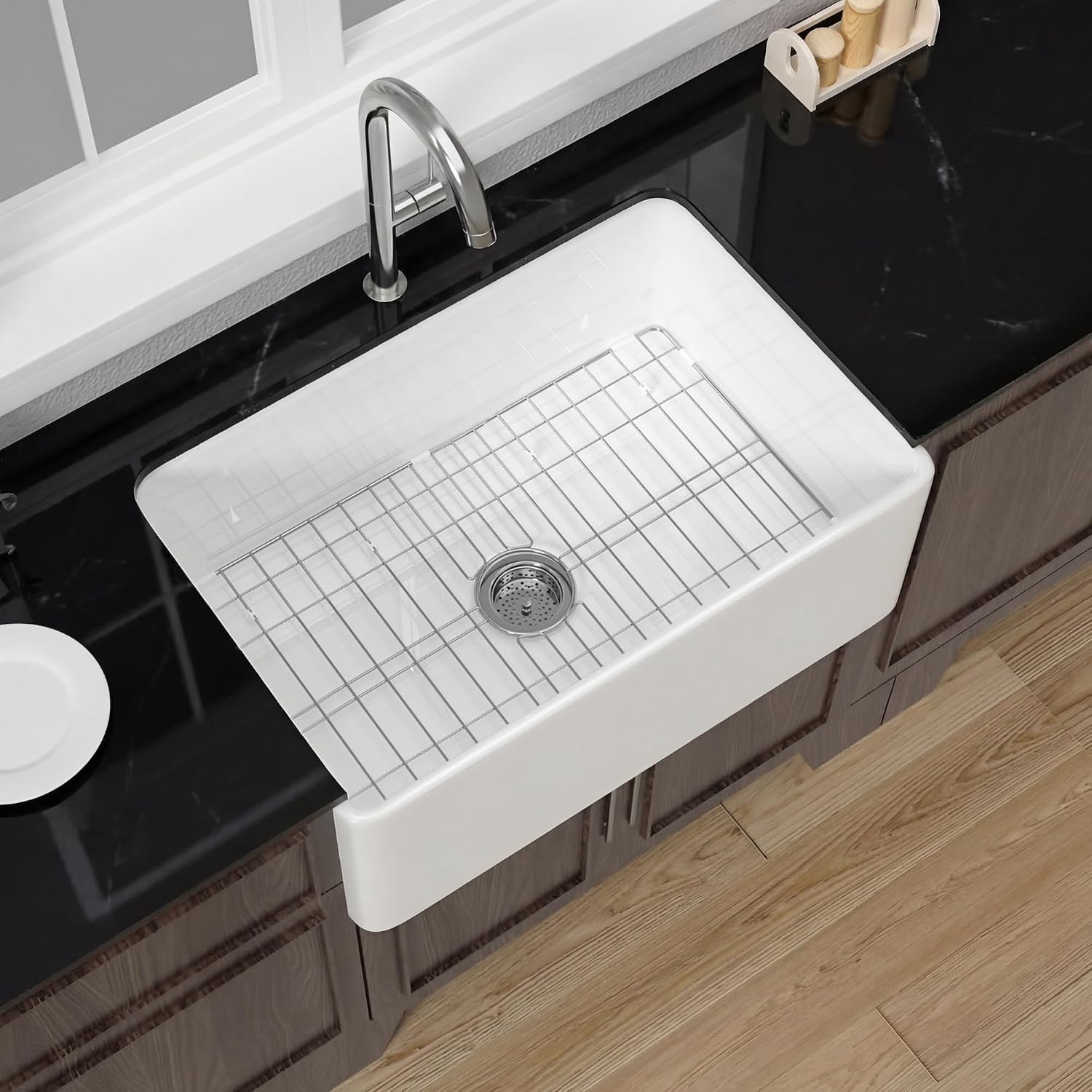 Miuara 27 x 18 Inch White Fireclay Apron Front Farmhouse Kitchen Sink