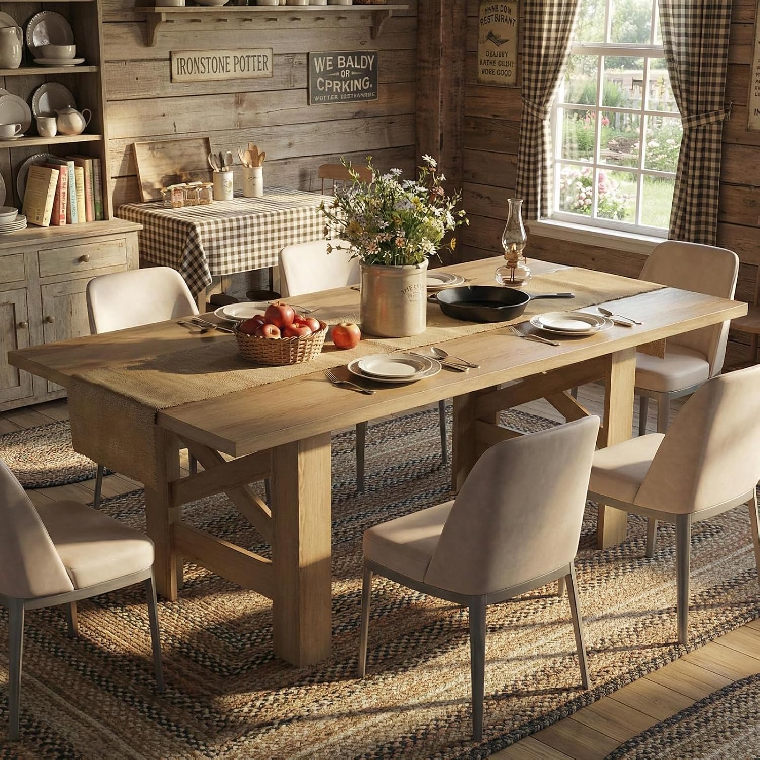 IDEALHOUSE 71 Inch Farmhouse Wooden Barn Dining Table for 6 to 8
