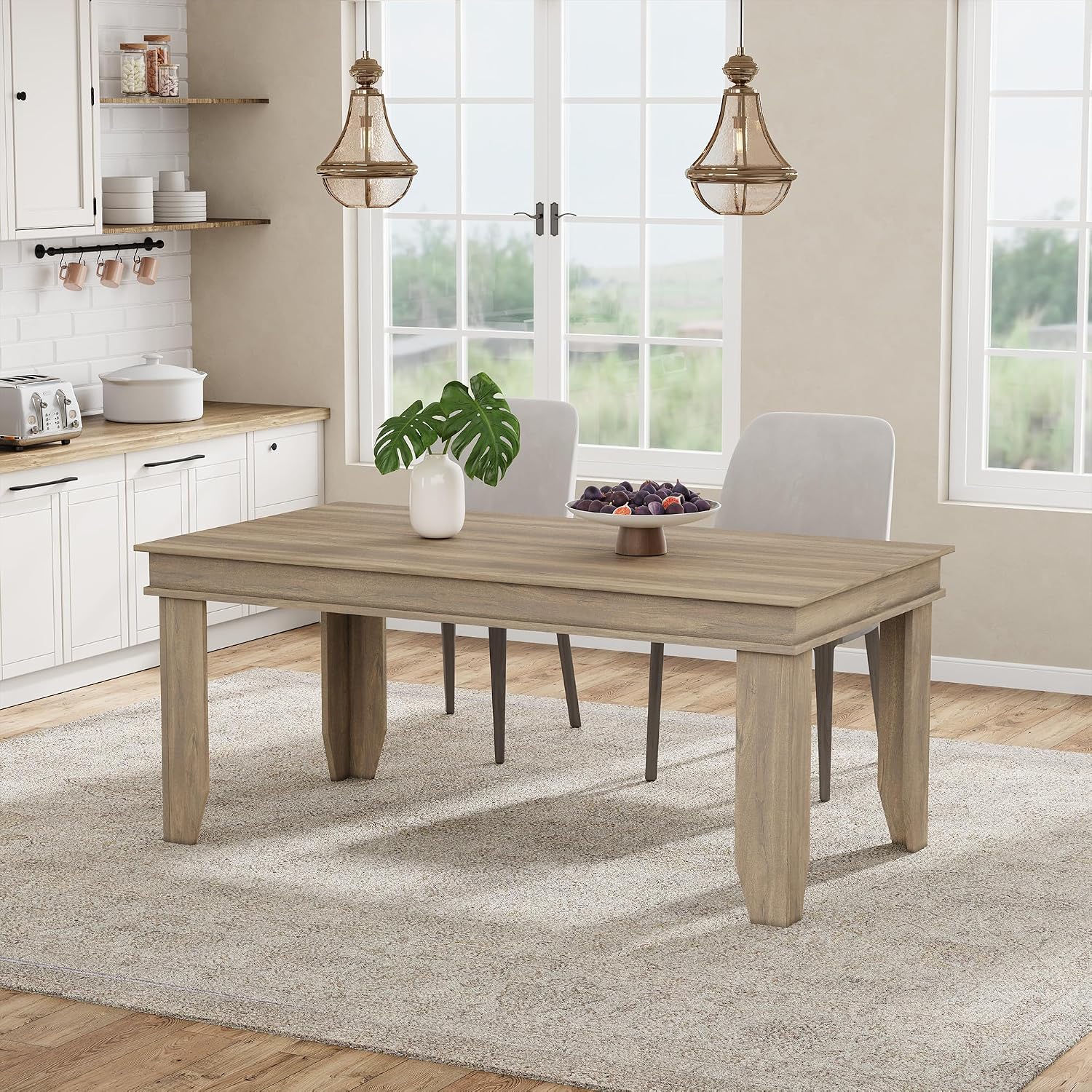 GarveeHome Farmhouse Dining Table for 4 to 6, 63 Inch Long