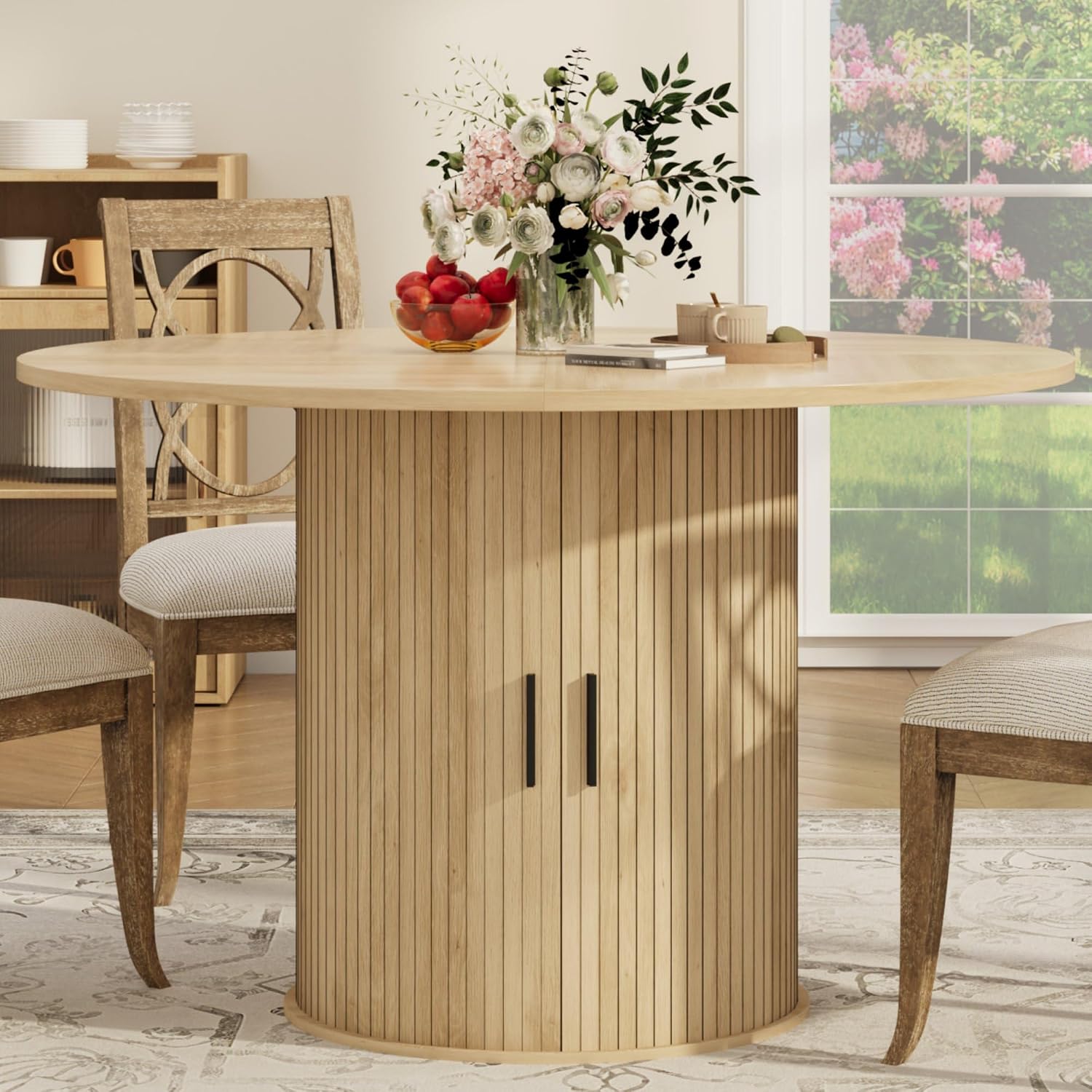 IDEALHOUSE 47 Inch Round Dining Table for 4, Natural Oak
