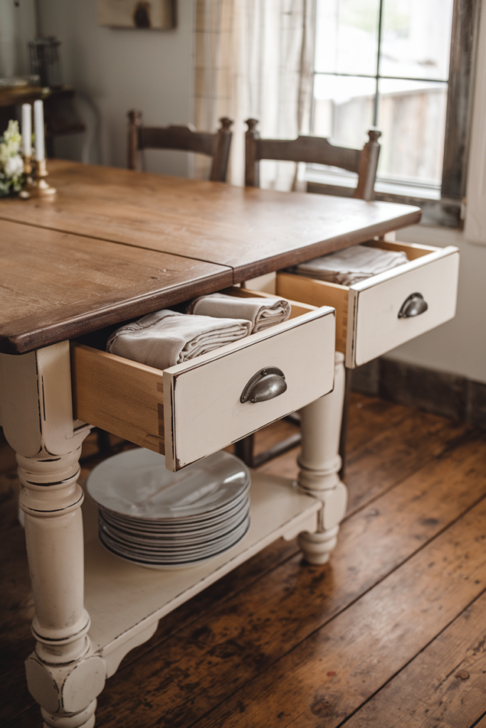 Farmhouse table with soft, curved edge detailing