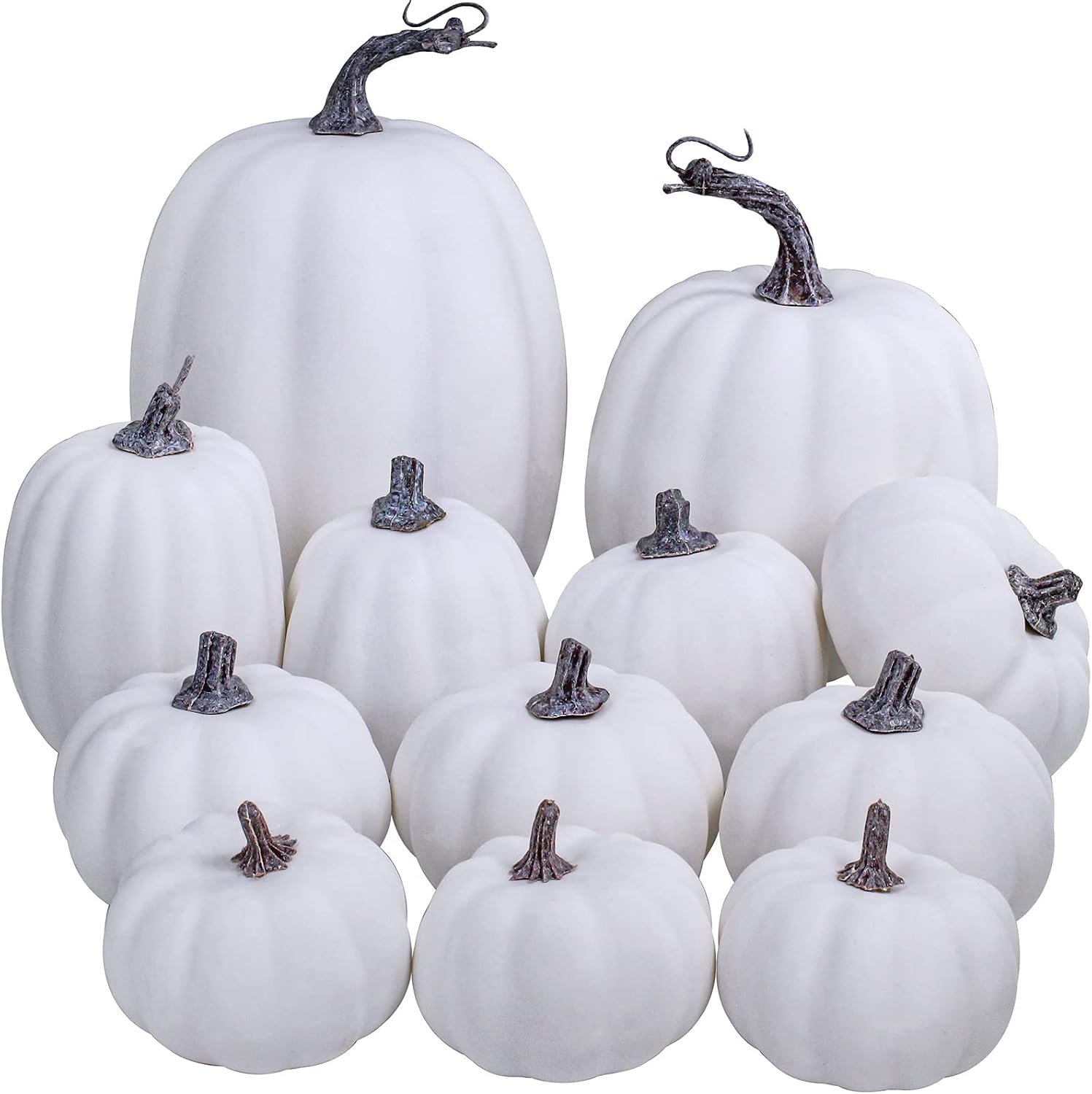 Artificial White Pumpkins, 12-Piece Bulk Set