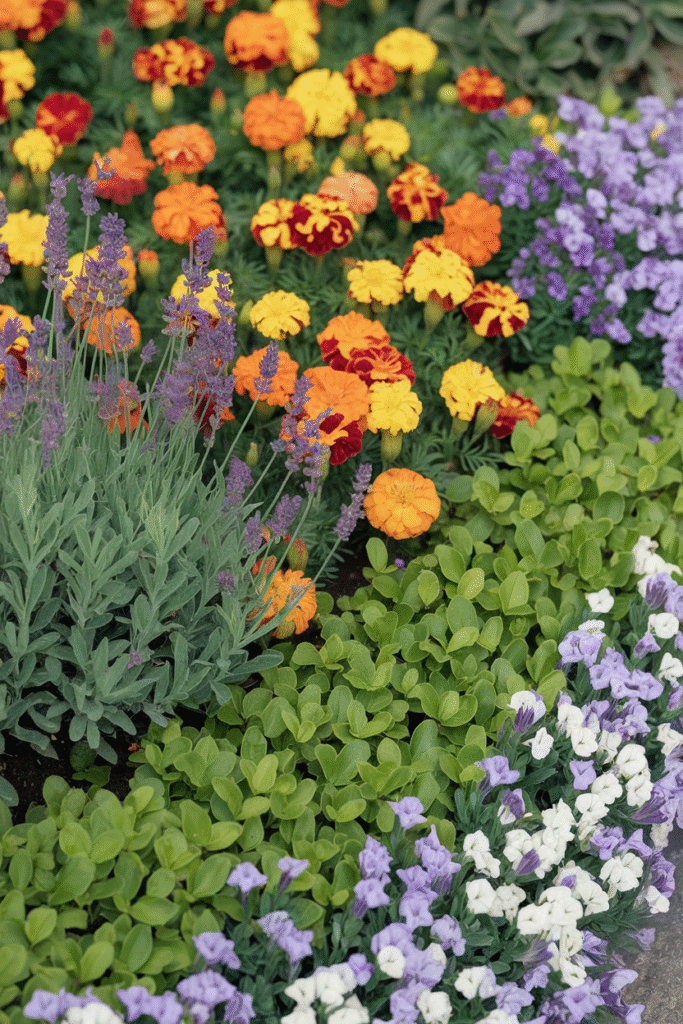 Living edging using low-growing plants to define a garden bed