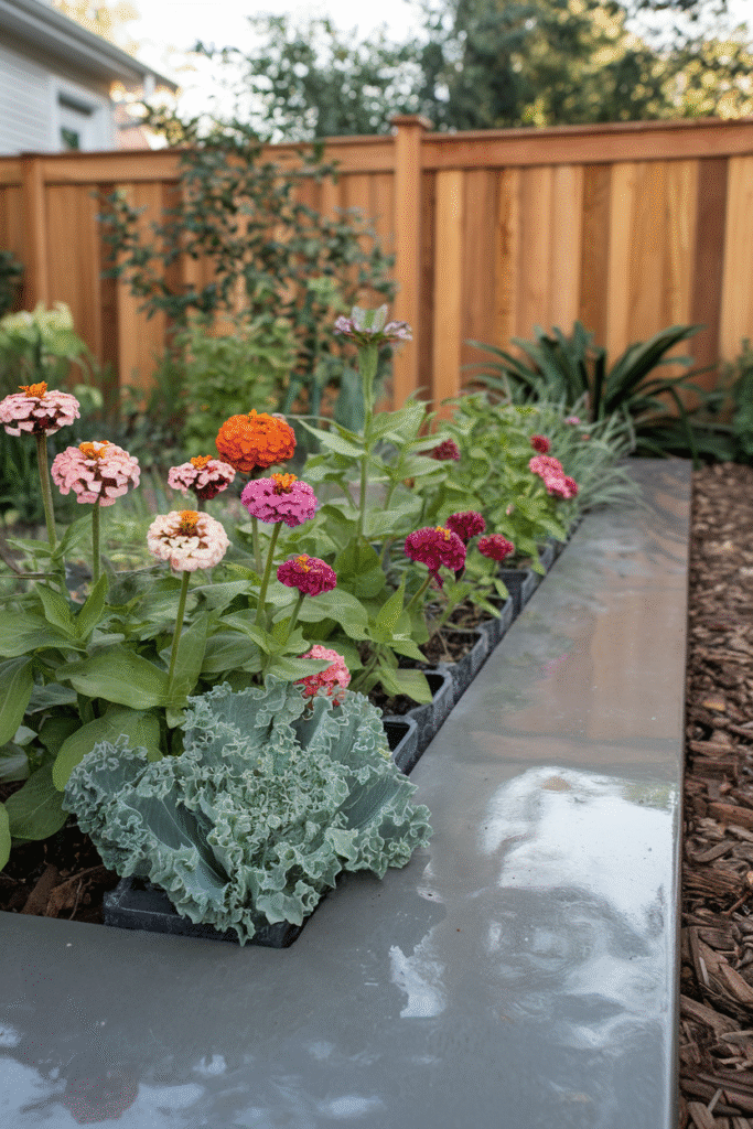 Sleek metal edging creating a modern garden border