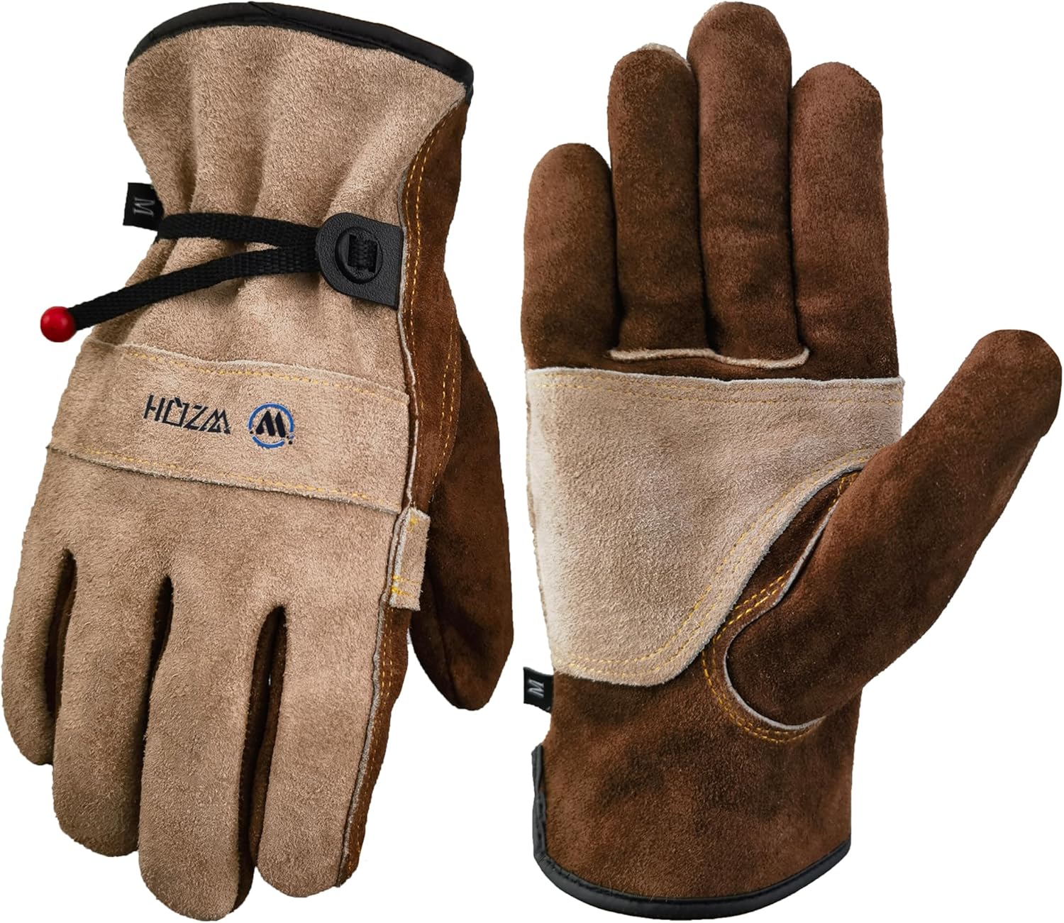 WZQH Leather Work Gloves for Gardening and Welding, Coffee Grey