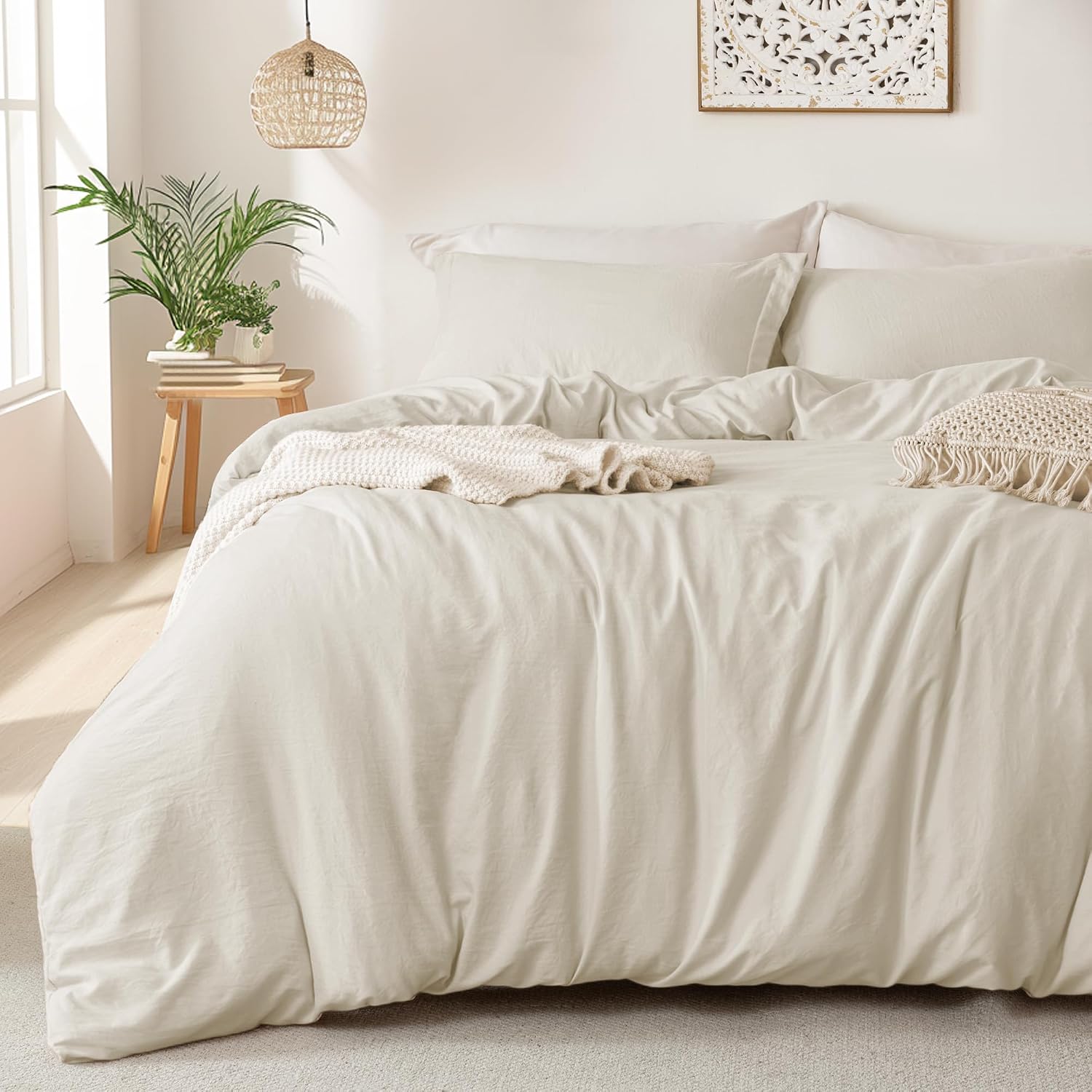 MILDLY Ultra Soft 3-Piece Duvet Cover Set, Queen, Beige