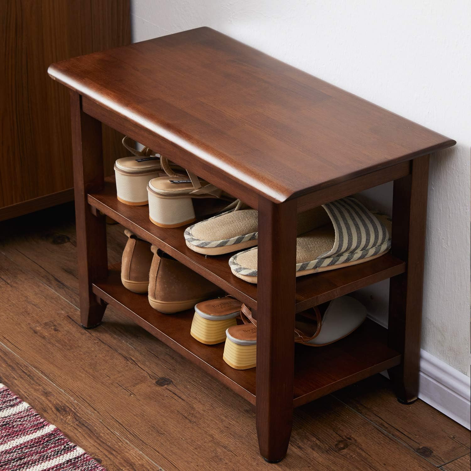XKZG Wooden Shoe Rack Bench for Entryway, Brown, 23.6 Inch