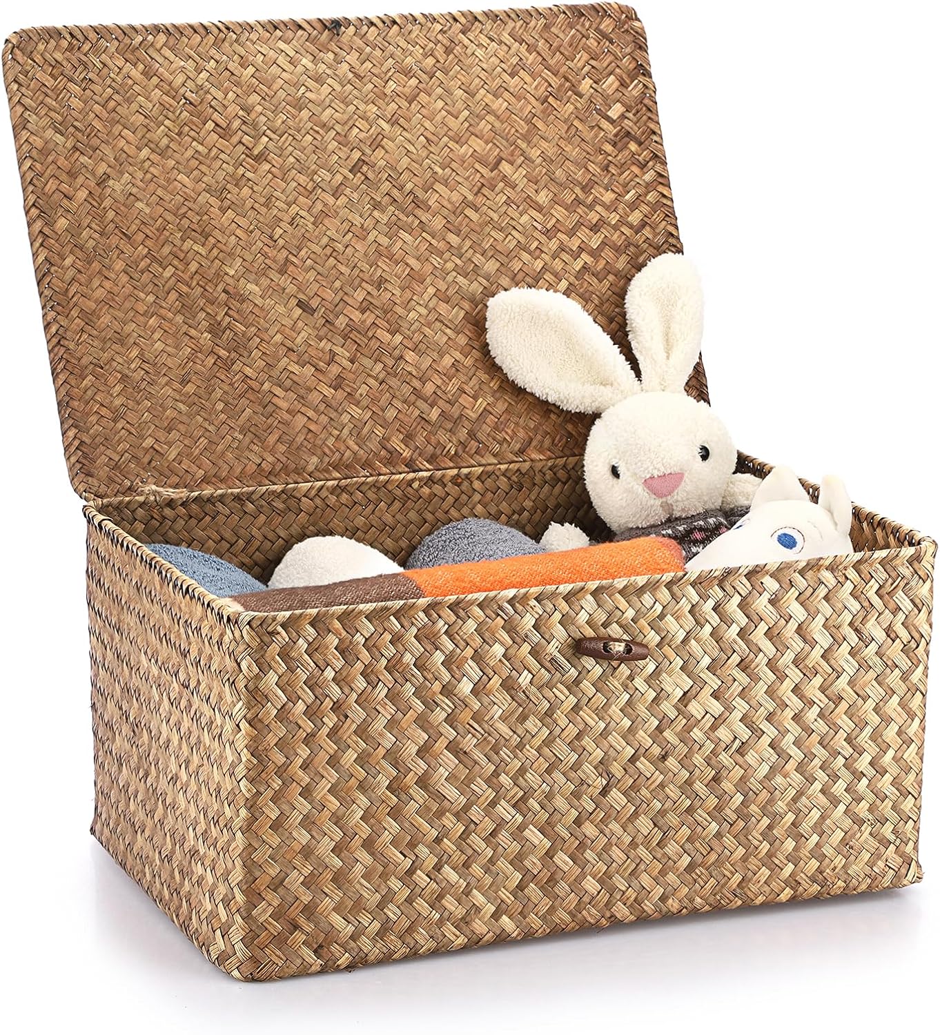 Hipiwe Wicker Shelf Basket with Lid, Woven Storage Box, X-Large, Coffee