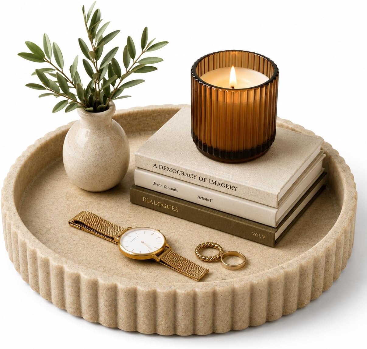OAKOA Round Decorative Resin Tray for Coffee Table