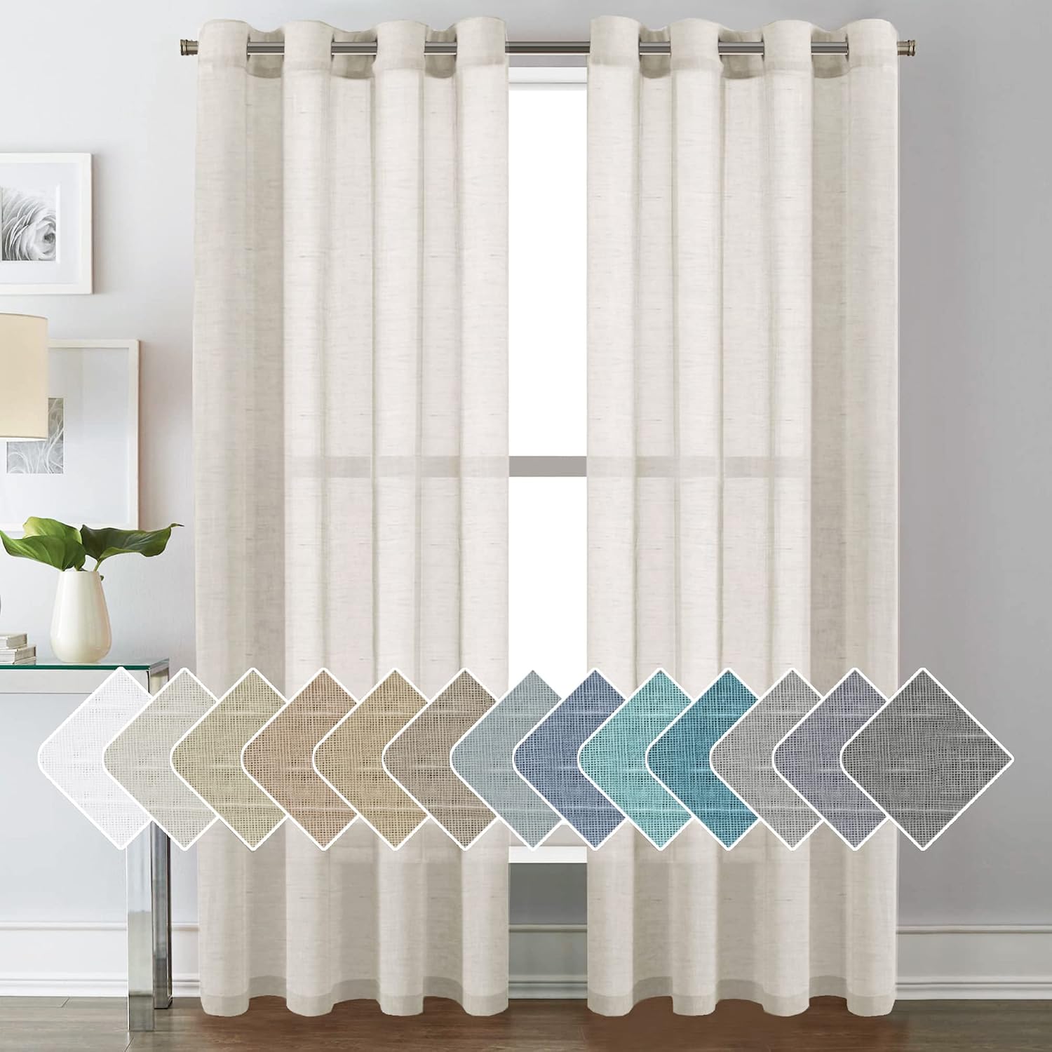 H.VERSAILTEX Natural Linen Sheer Curtains, 84 Inch, 2 Panels, Grommet