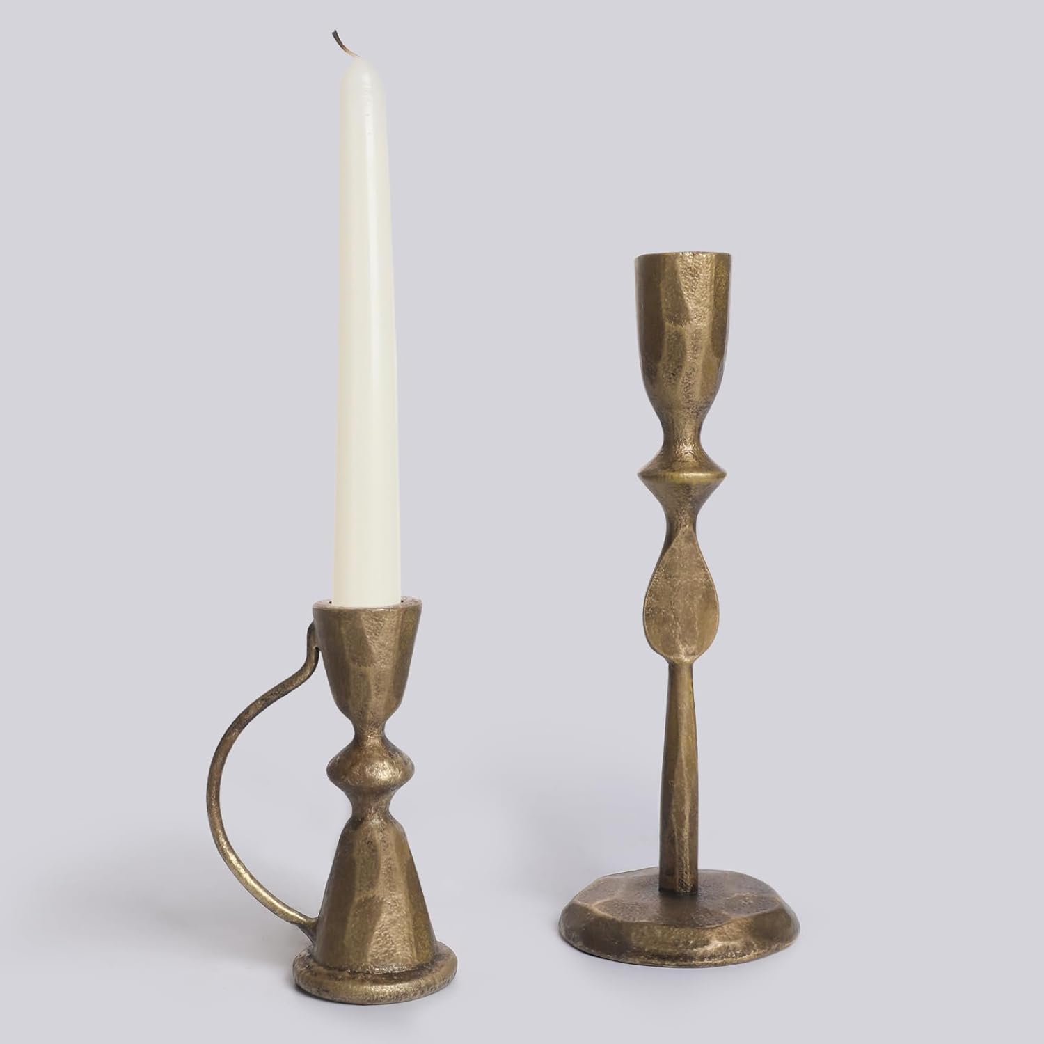 Antique Brass Cast Iron Candle Holders, Set of 2