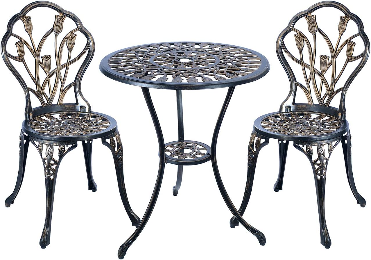 C/G 3 Piece Cast Aluminum Anti-Rust Bistro Set for Porch and Patio