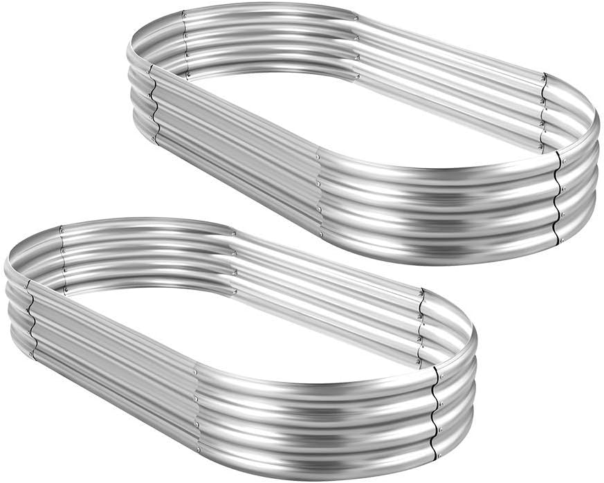 Land Guard Galvanized Oval Raised Garden Bed Kit, 2 Pcs, Large Metal Planter