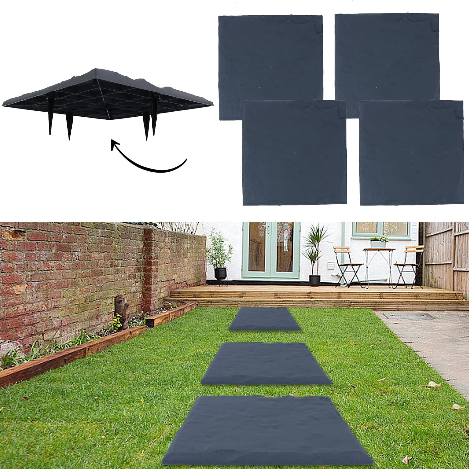 Large Plastic Stepping Stones for Garden Walkway and Patio, 4 Pcs
