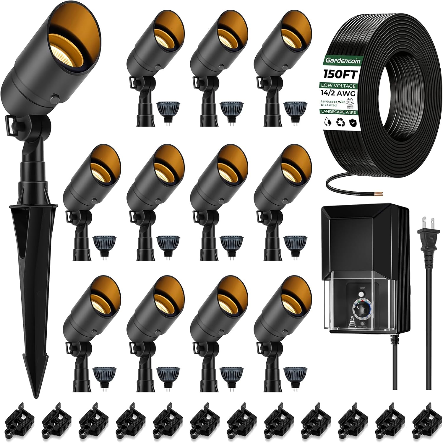 Gardencoin Low Voltage Landscape Lighting Kit, 12 Pack Spotlights