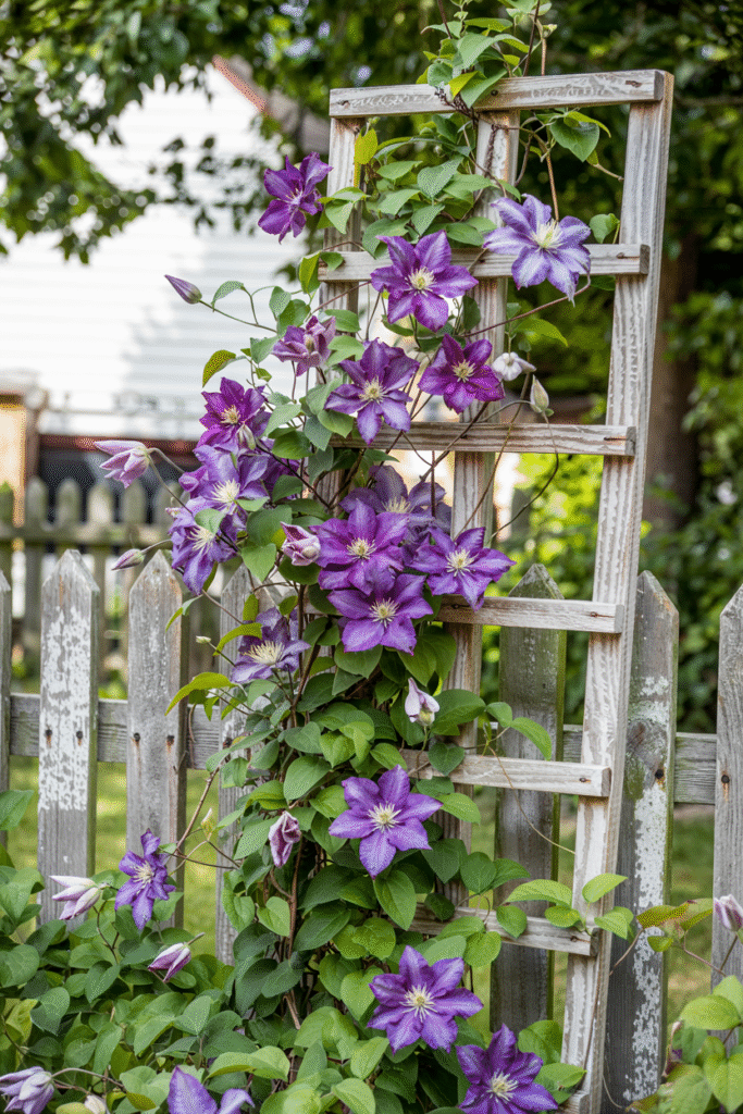 Trellis with climbing plants adding vertical interest