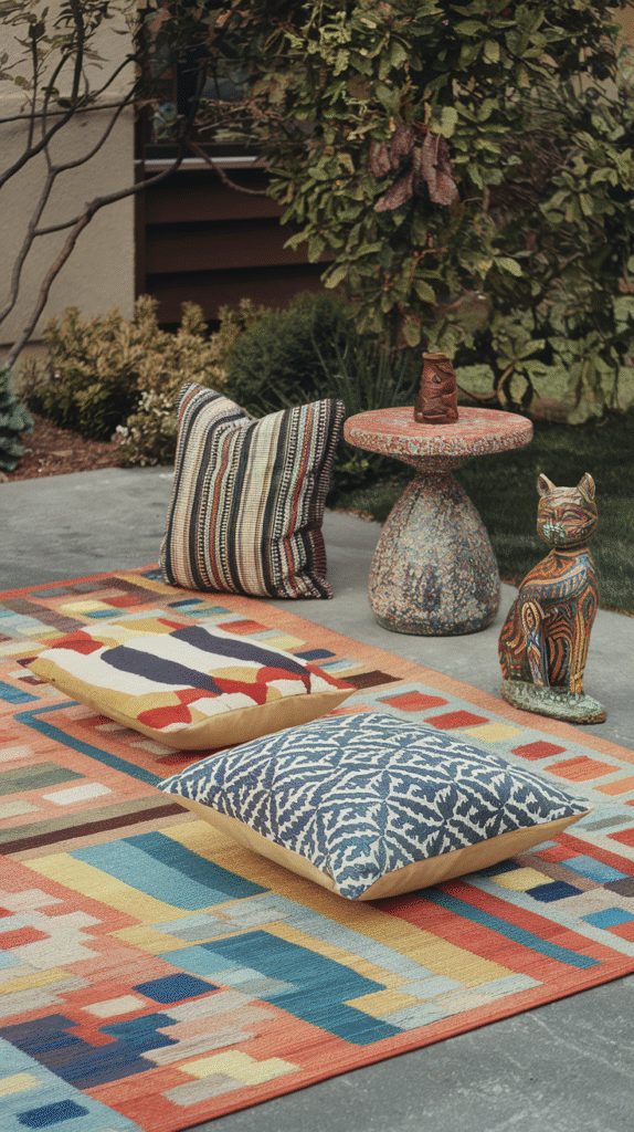Personal touches adding character to a front yard sitting area