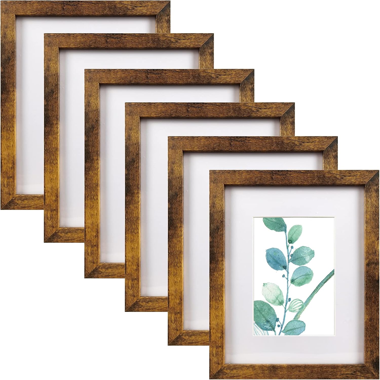 SESEAT 8x10 Picture Frames, Brown, Set of 6, Matted to 5x7