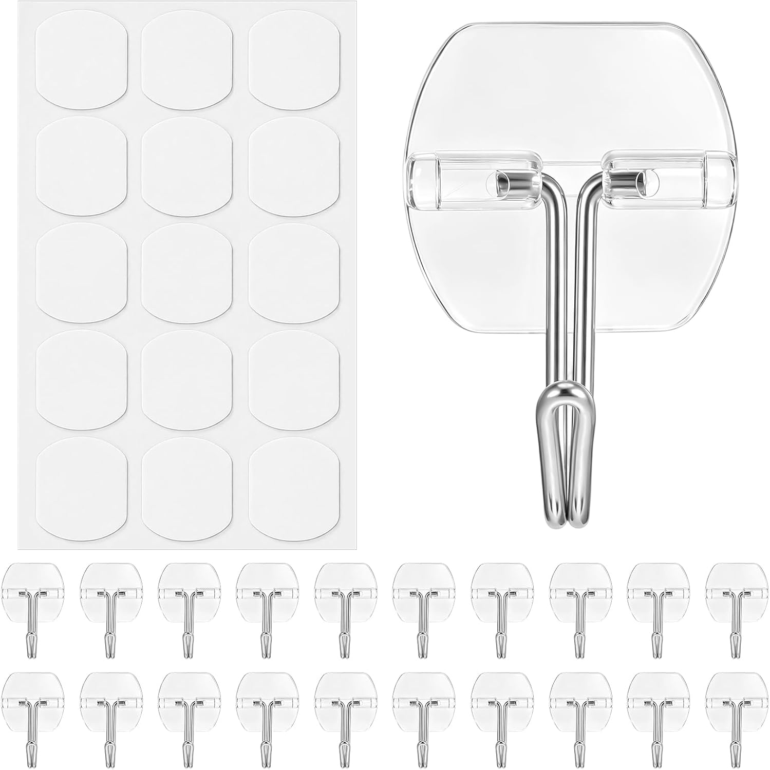 Clear Wire Toggle Utility Hooks with Adhesive Strips, 15 Pcs