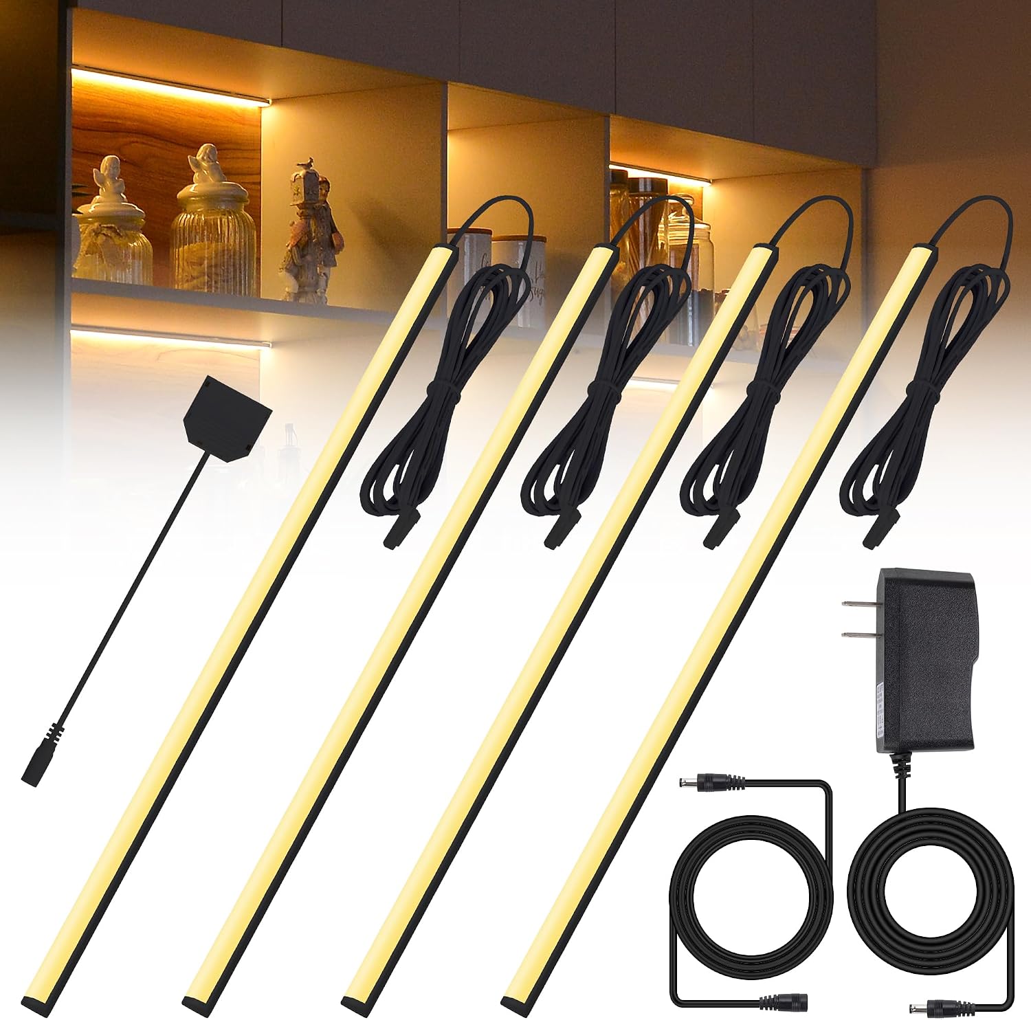 JUSJUBR Black Display Shelf Lighting, 4 Pack, 12 Inch LED Display Lights