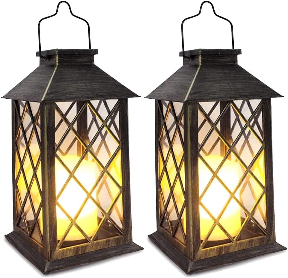 Solar Lanterns Outdoor, 14 Inch Tempered Glass, Waterproof, 2 Pack
