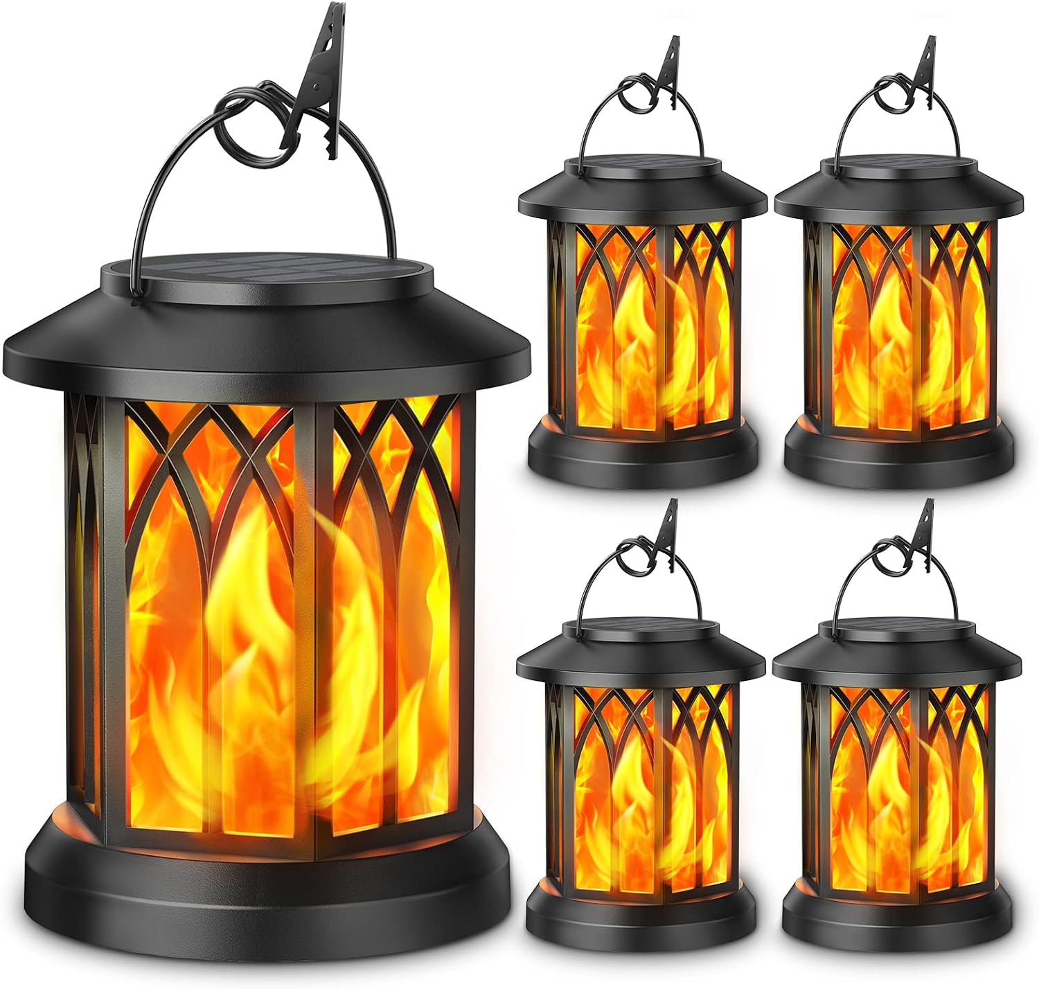 KOOPER 4 Pack Solar Lanterns Outdoor, Flickering Flame Hanging Lights