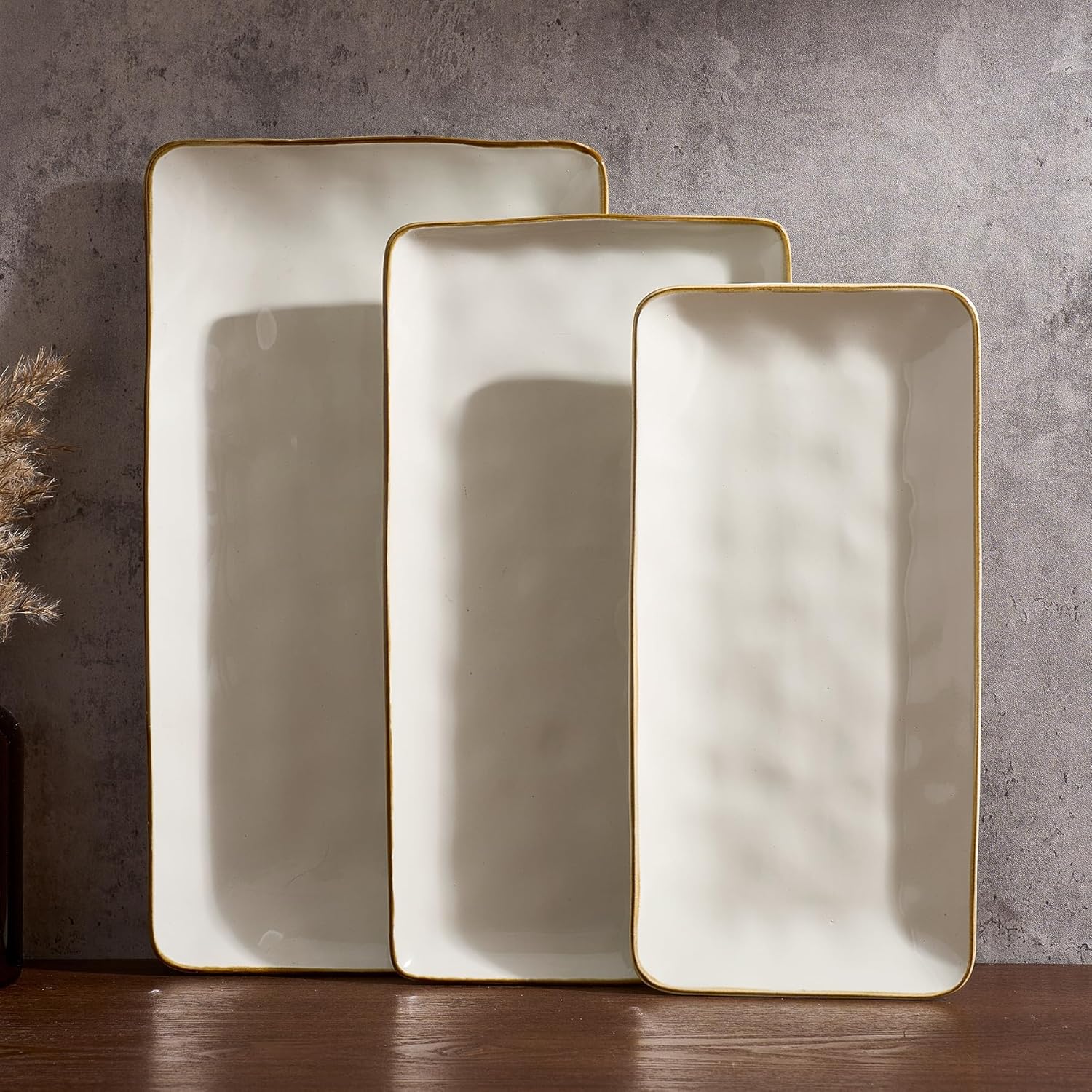 Famiware Serving Platters, Set of 3 Sizes, Rectangular, Vanilla White
