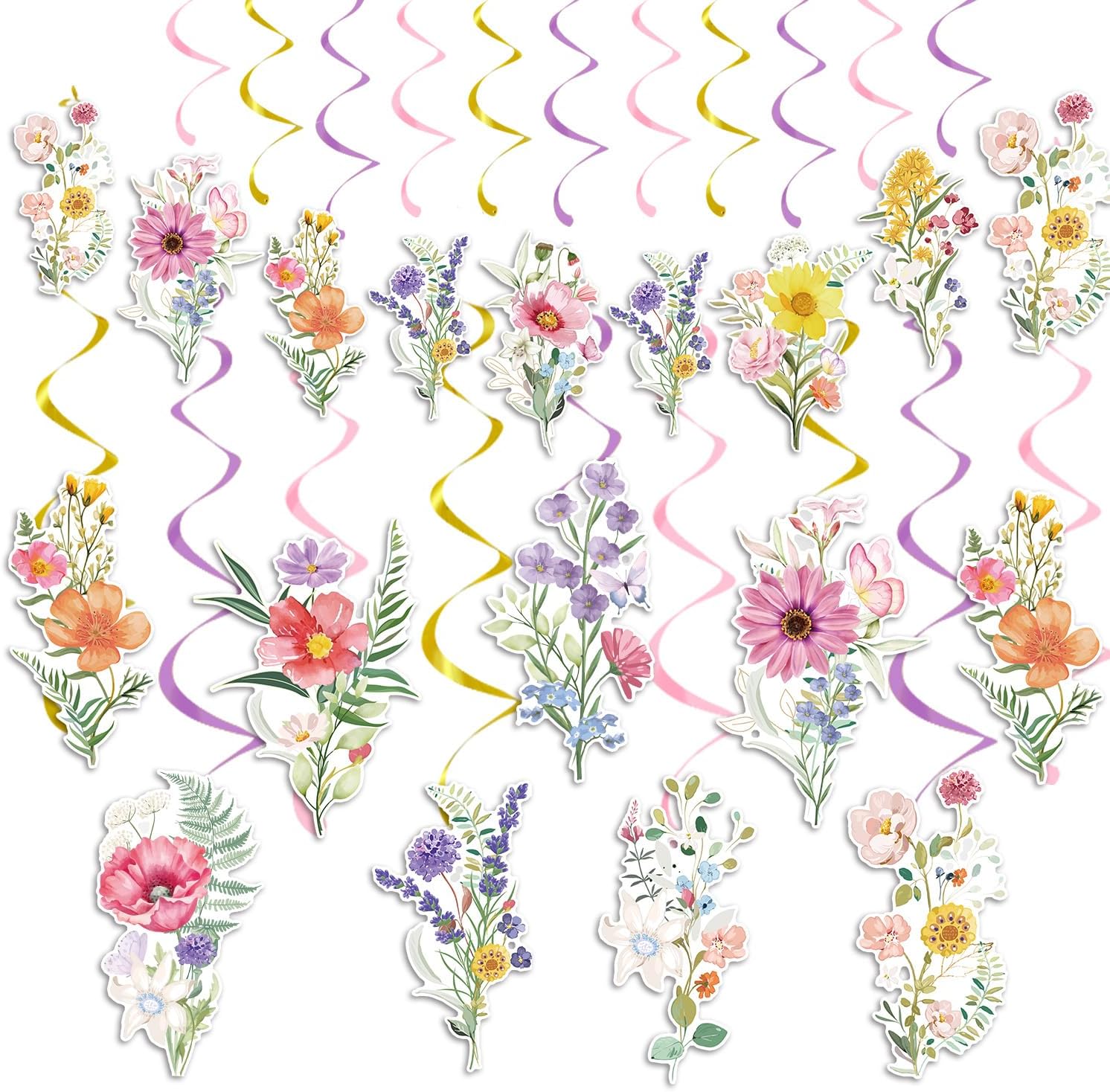 Rngmsi Wildflower Party Decorations, 48 Pcs Floral Hanging Swirls