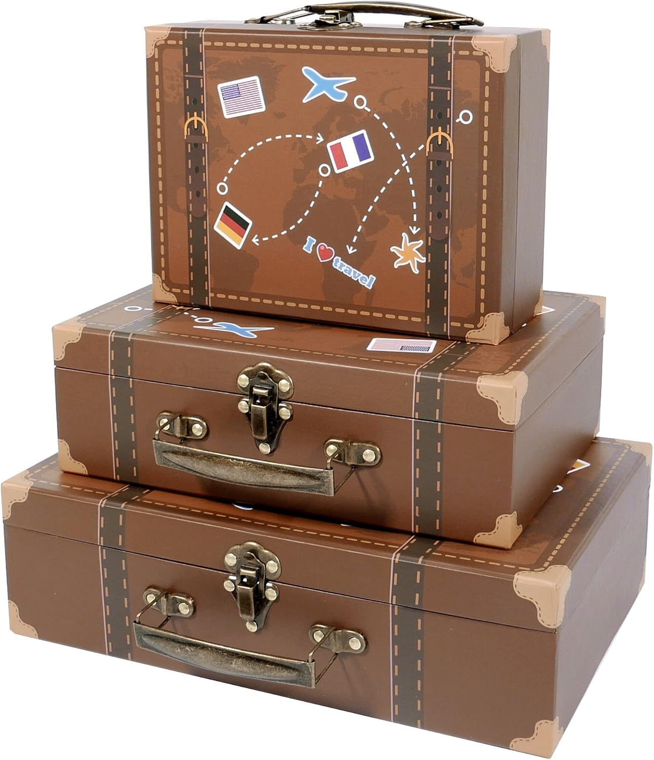 SLPR Small Vintage Suitcase Boxes, Set of 3, Travel Themed Party Decor