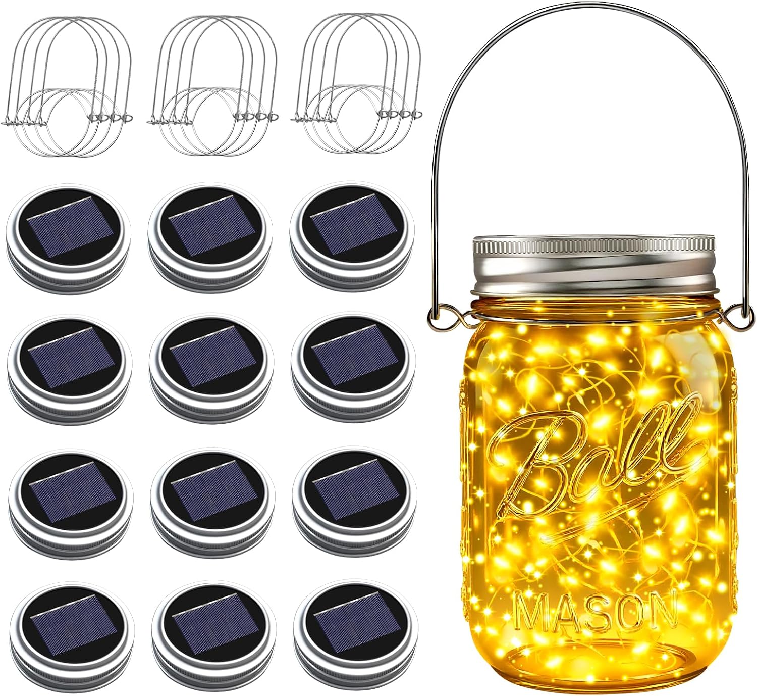 Mason Jar Solar Lights for Outside, 12 Pack, 30 LED Fairy Lights, Jars Not Included