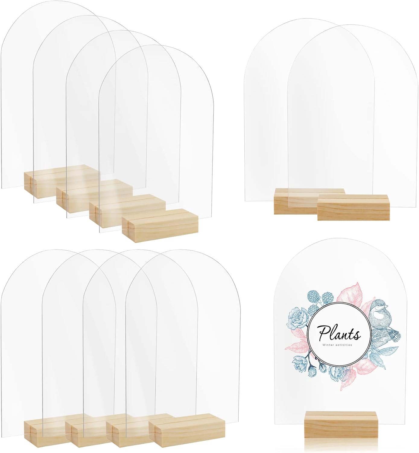 Bercoor Blank Clear Arch Acrylic Signs with Wooden Stands, 5 x 7 Inch, 10 Pack