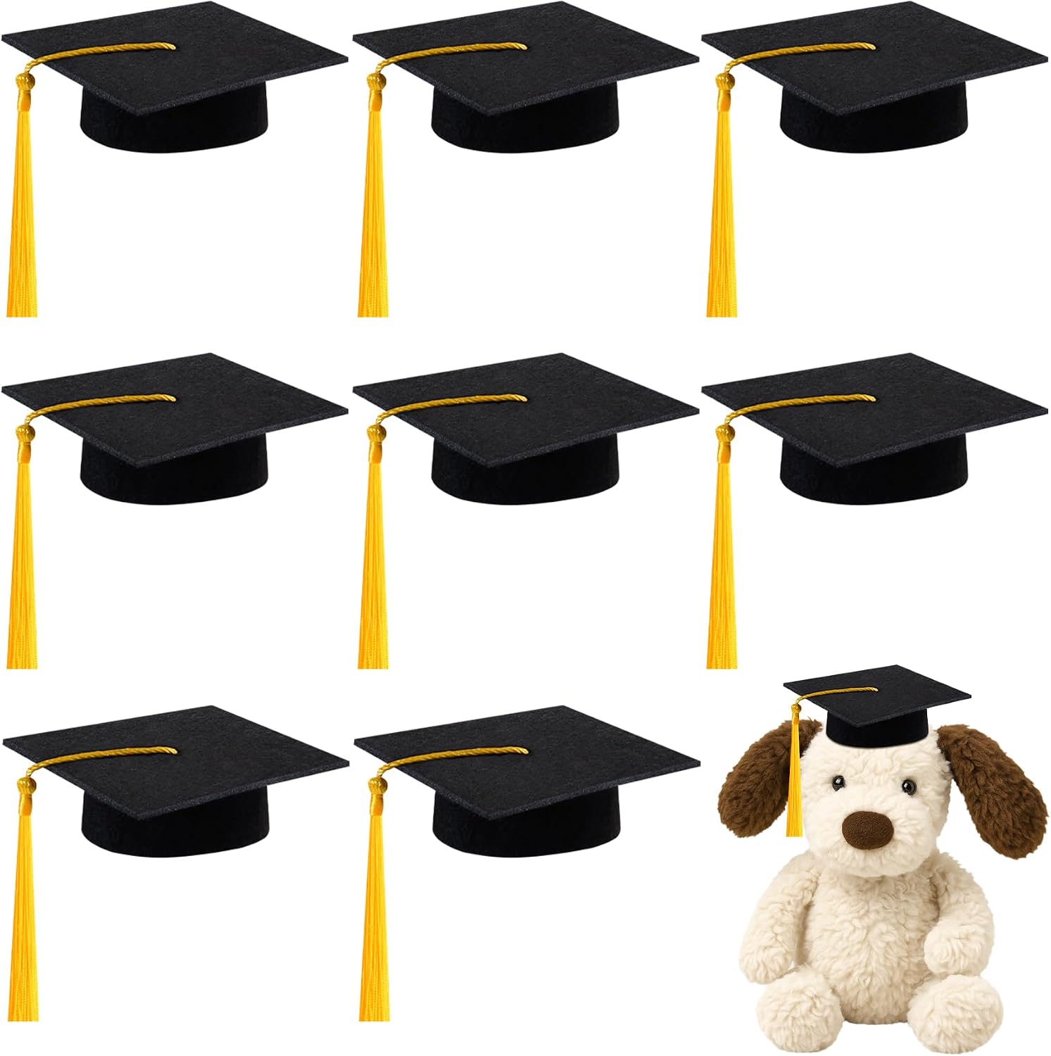 SVKN Mini Graduation Caps with Tassel, 9 Pcs, for Mason Jars and Small Plush