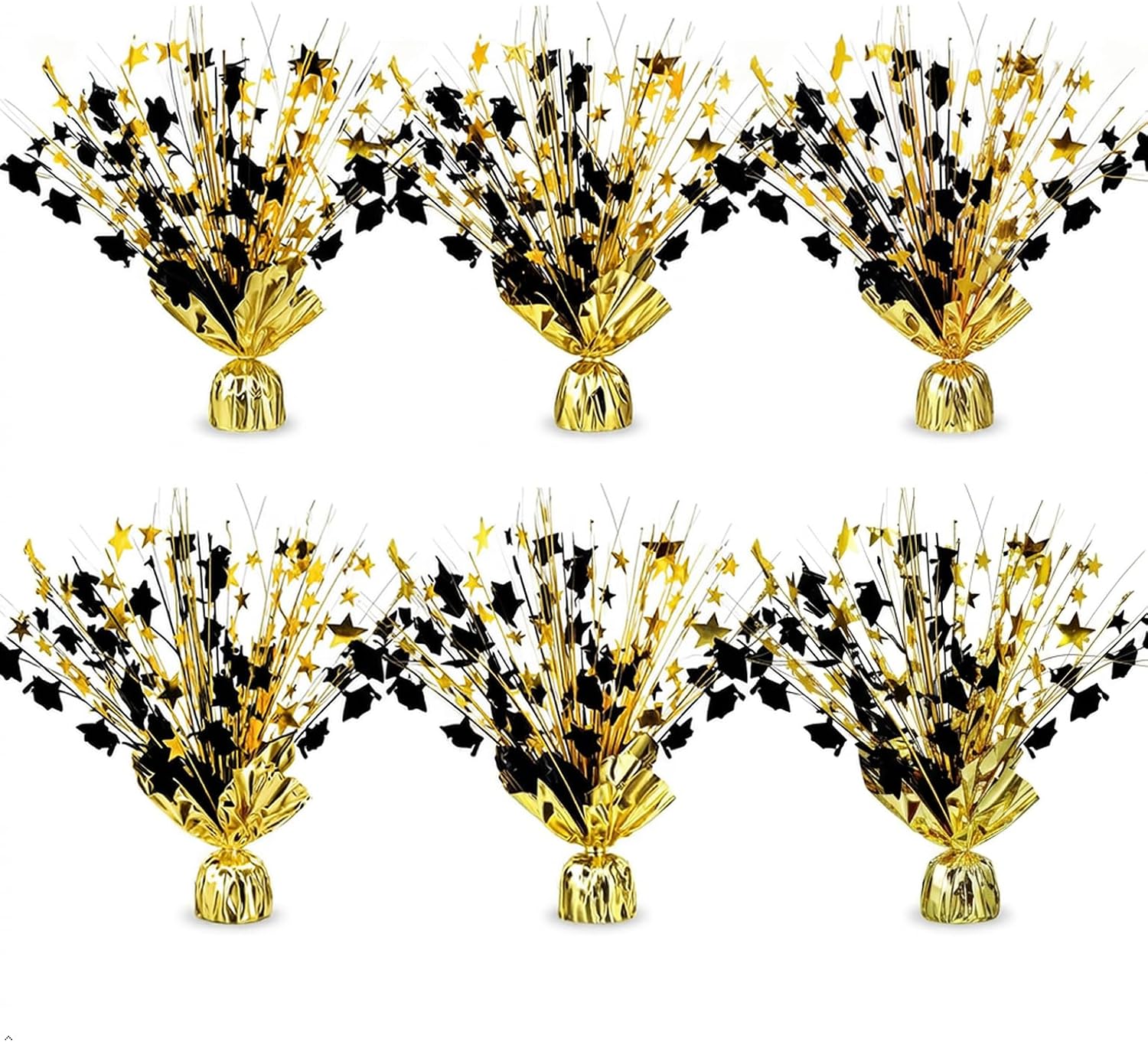 Graduation Party Table Centerpiece Star Sprays, 6 Pack, Black and Gold