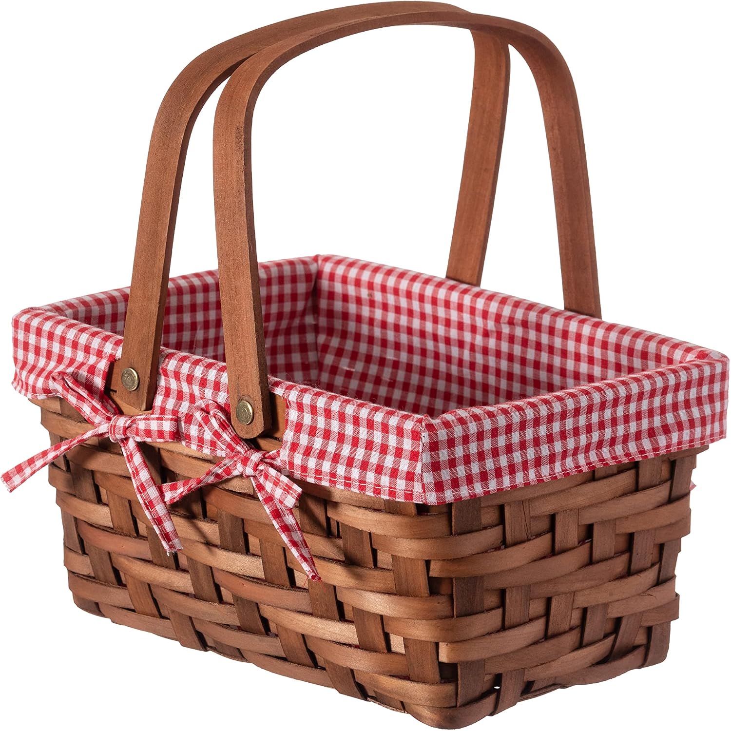 Wickerwise Small Rectangular Woodchip Picnic Basket with Double Folding Handles