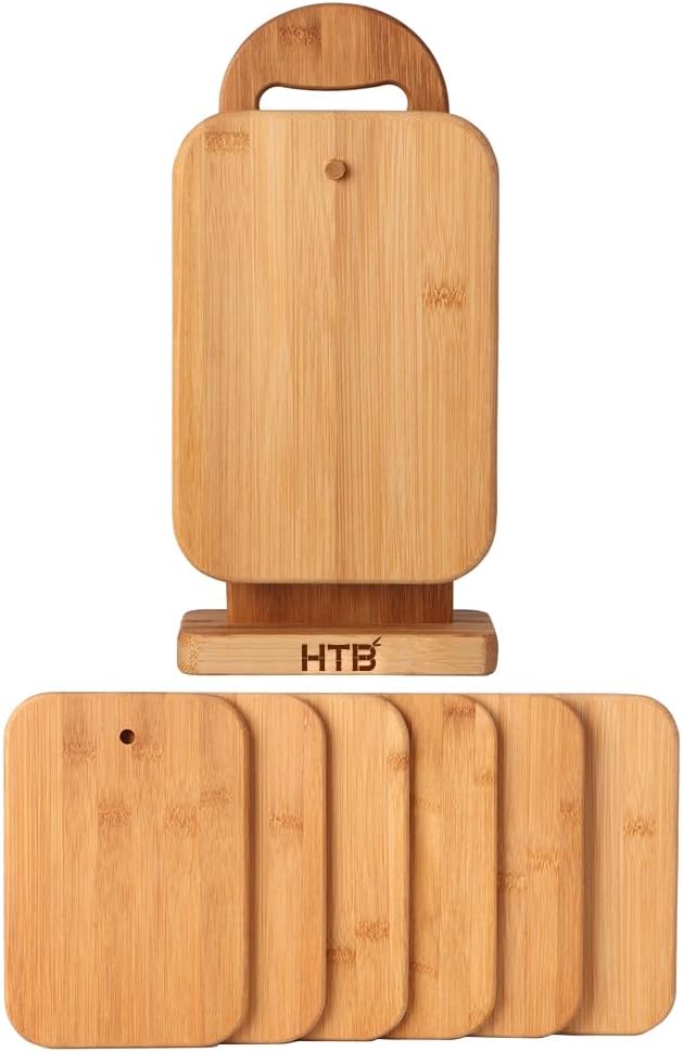 Bamboo Cutting Board Set, Small Serving Boards with Holder