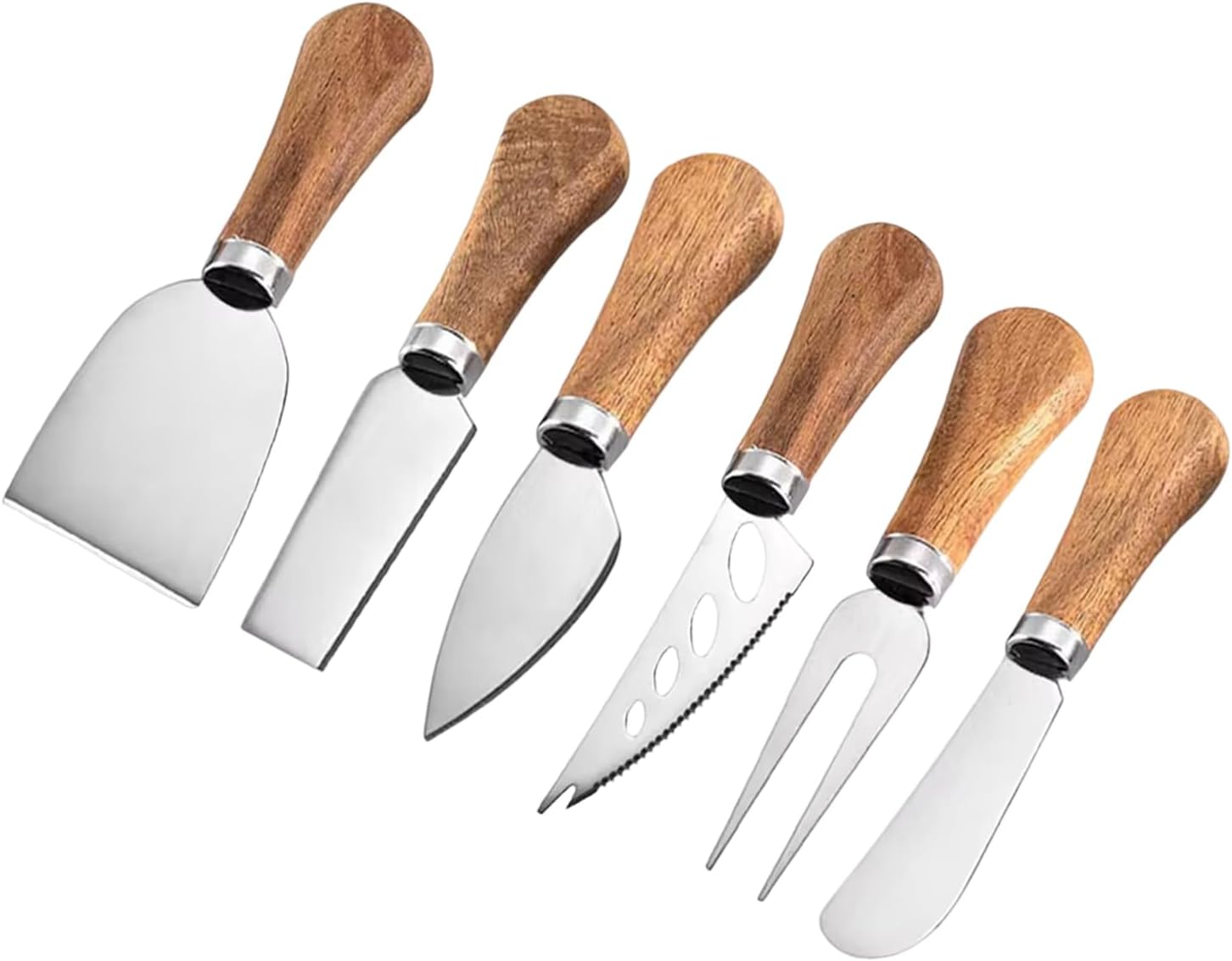 Cheese Knives Set, 6 Piece, Wooden Handle, Stainless Steel