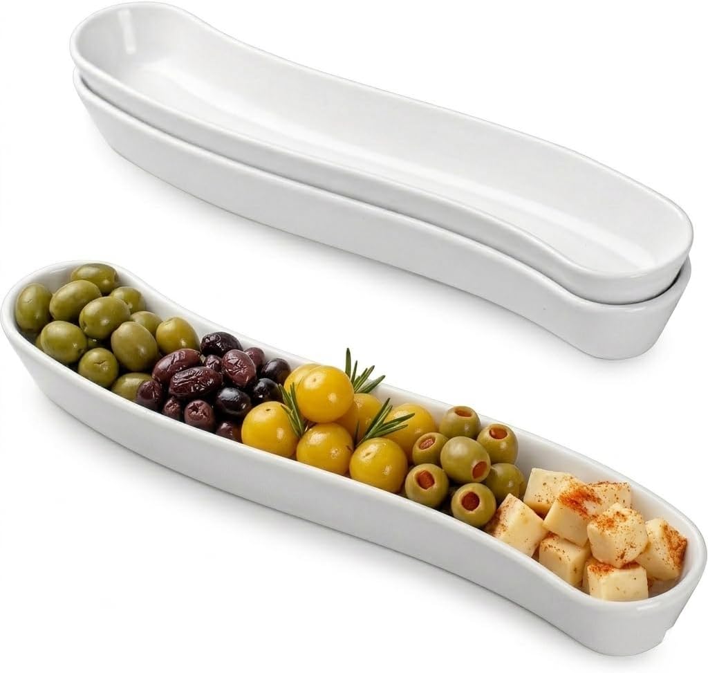 Dizada Ceramic Olive Trays, 12 Inch, 3 Pack, for Appetizers and Crackers