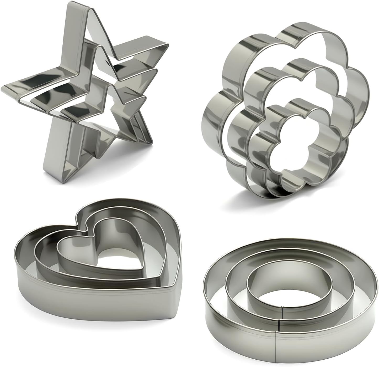 Metal Cookie Cutters Set of 12, Heart, Flower, Round and Star Shapes