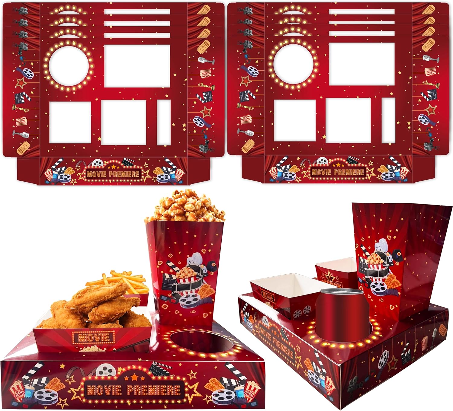 Movie Night Snack Trays and Popcorn Boxes Set, 80 Pcs, 20 Sets