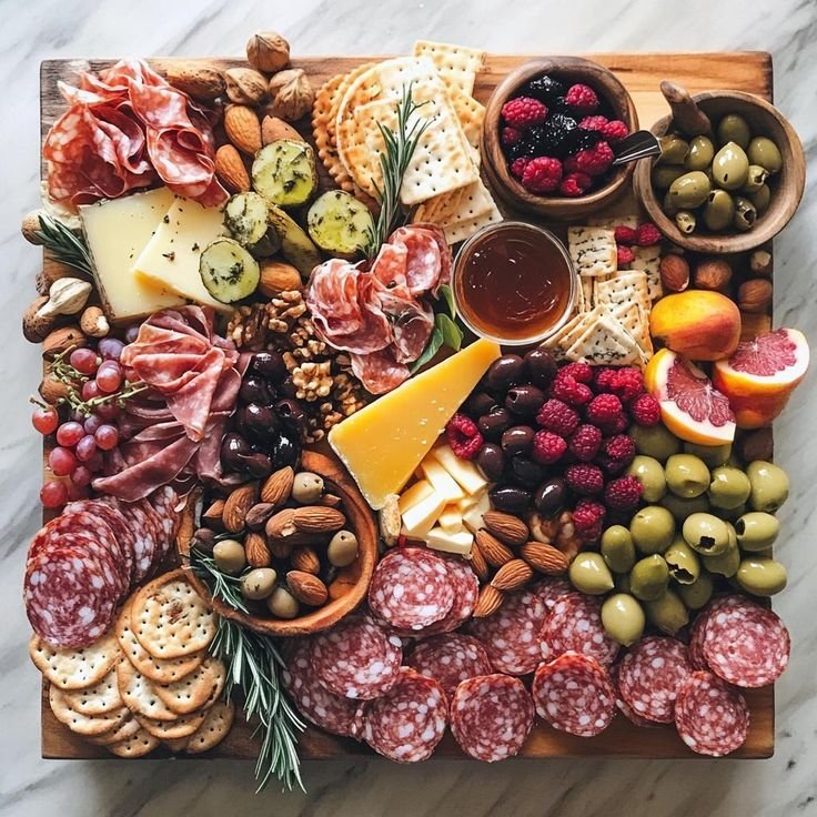 Meat-focused charcuterie board with variety of cured meats