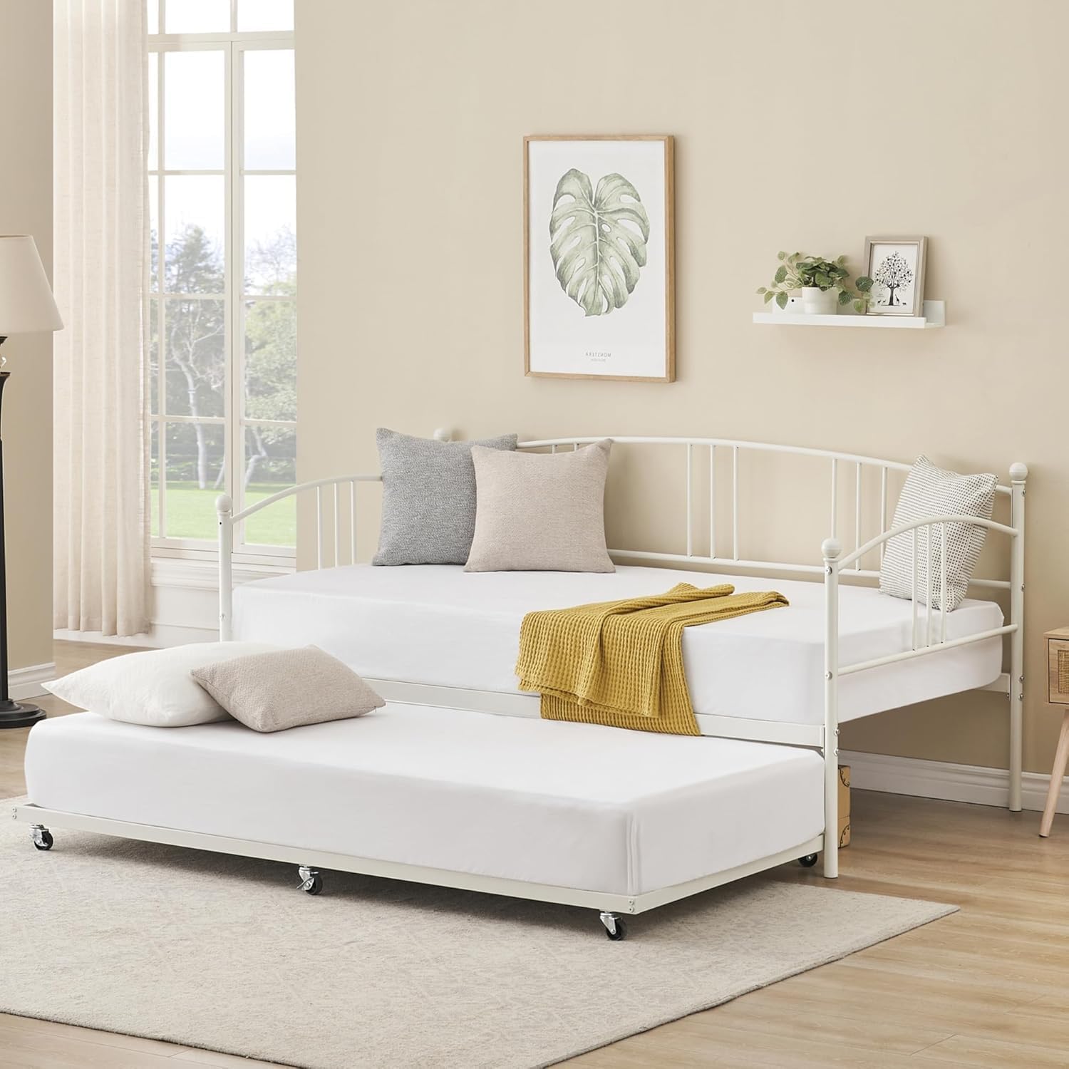 IDEALHOUSE Twin Daybed with Trundle, Metal Bed Frame