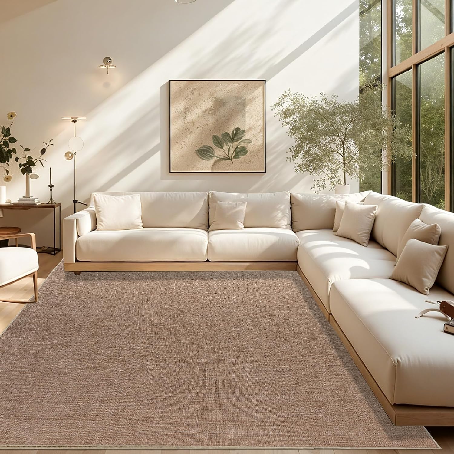 Easy Jute Washable Rug, 6 x 9 Ft, Low Pile, Farmhouse Neutral, Non Slip