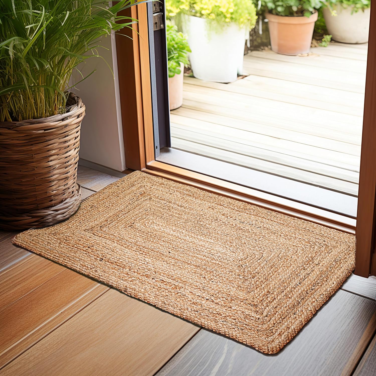 Hausattire Jute Braided Woven Rug, 2 x 3 Ft, Natural
