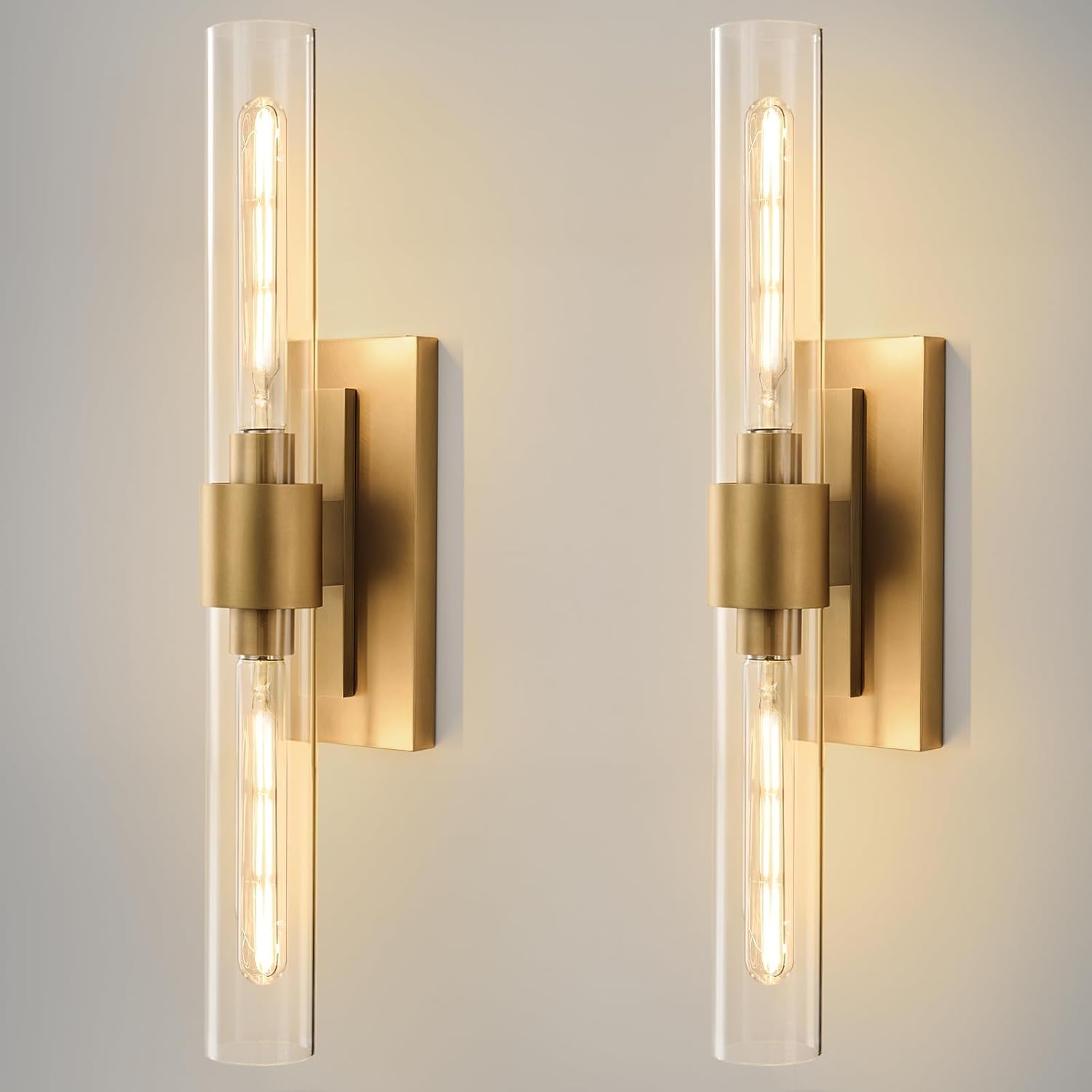 Champagne Brass Bathroom Wall Sconces, Set of 2, Modern Gold Lighting